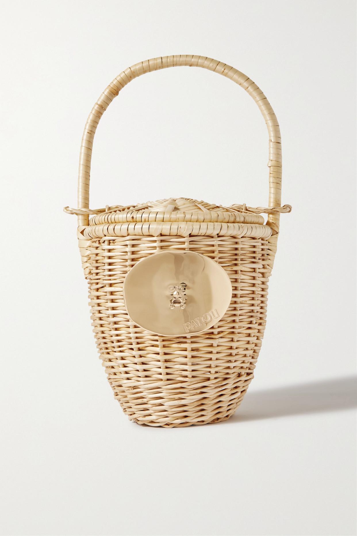 Patou Embellished Wicker Bucket Bag in White Lyst