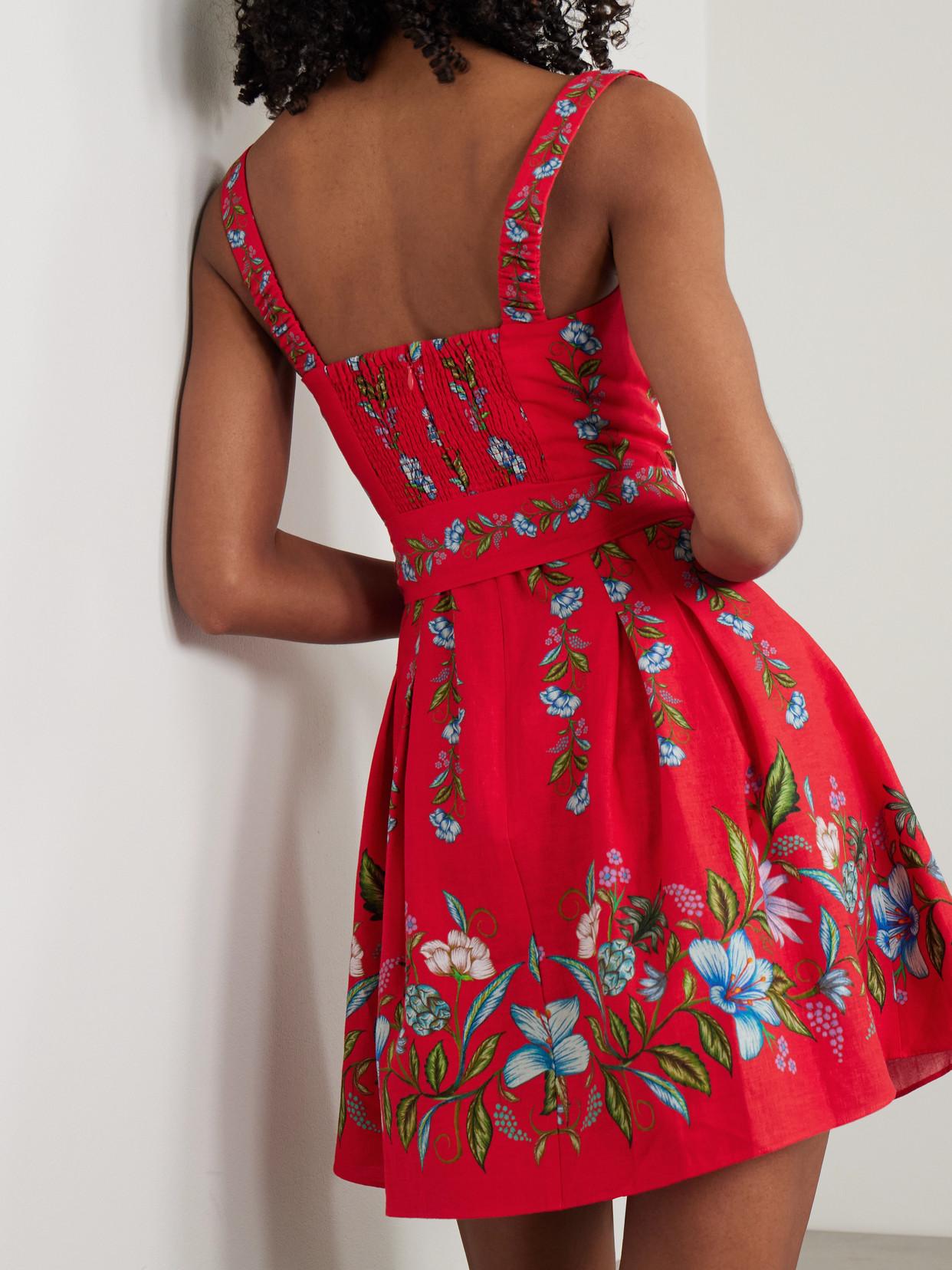 knee length dresses for ladies Red Sweet Bloom Bouquet LENZING ECOVERO Euroflax Mini Dress  FARM Rio