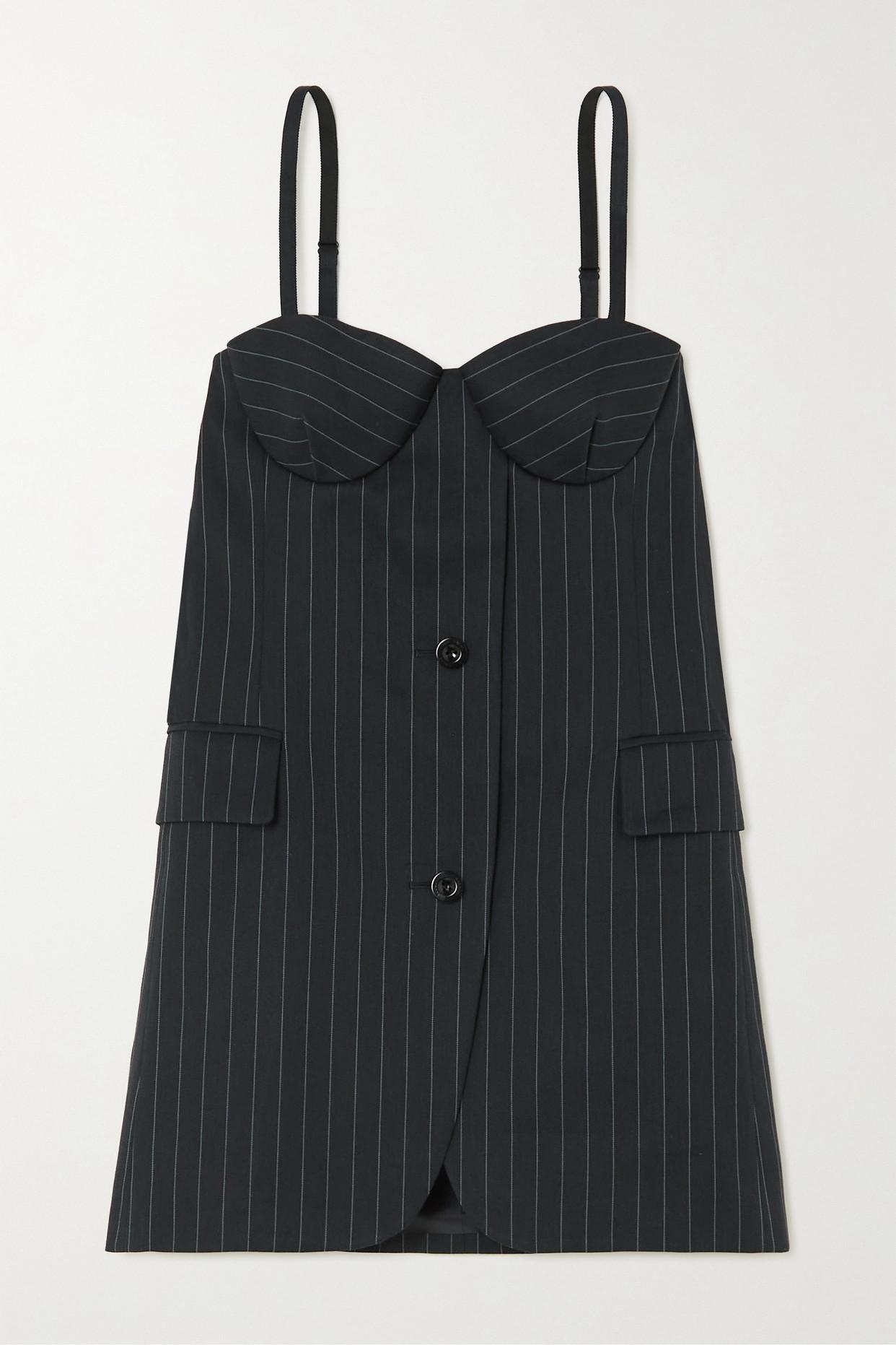 Sacai Pinstriped Cotton-poplin Mini Dress in Black | Lyst