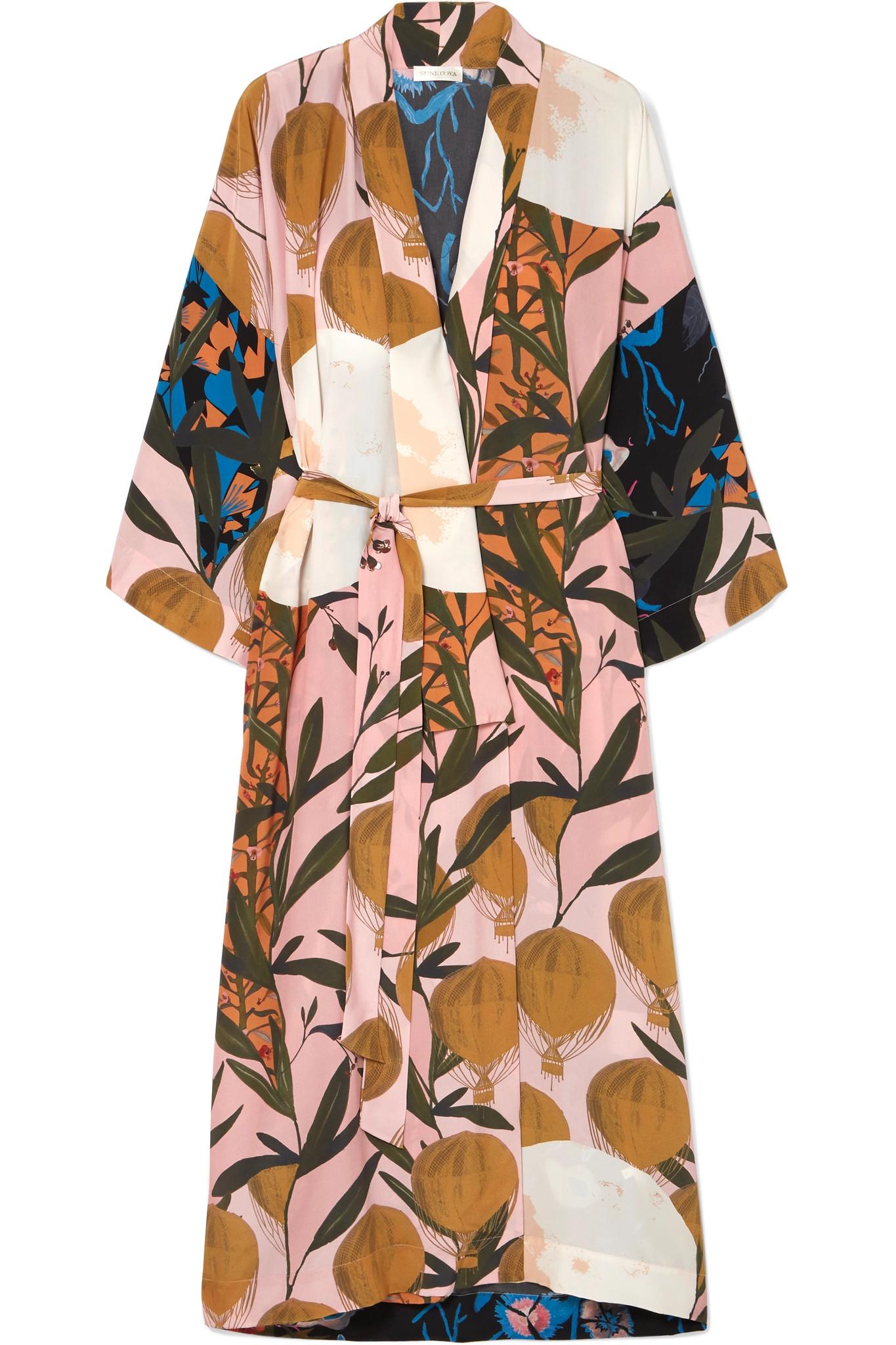 Stine Goya Nat Printed Silk Crepe De Chine Kimono in Beige (Natural) | Lyst  Australia
