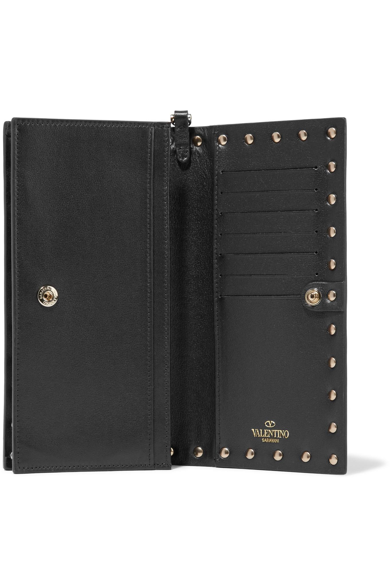 Lyst - Valentino The Rockstud Wristlet Leather Wallet in Black