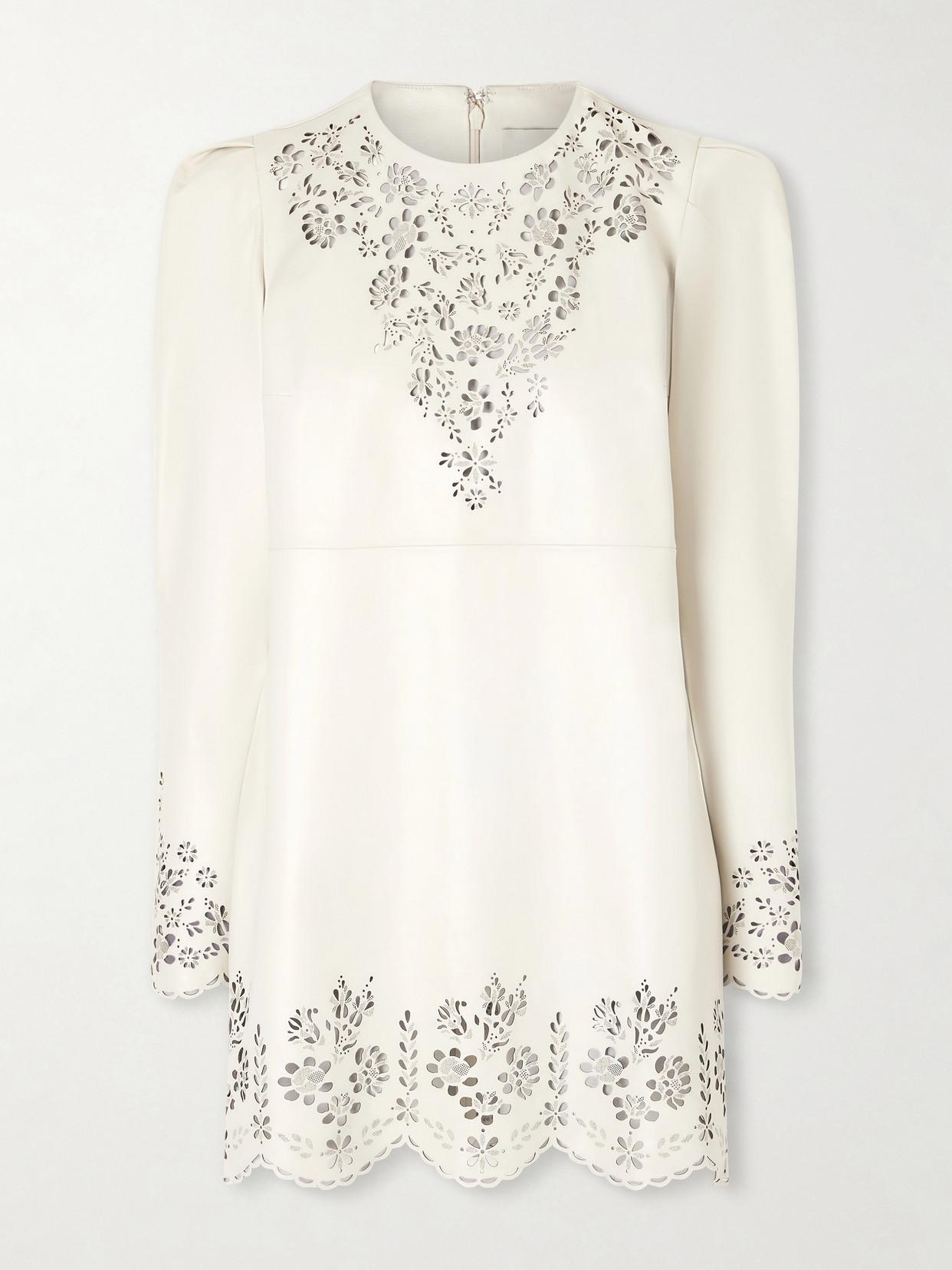 Isabel Marant Nala Laser-Cut Leather Mini Dress in Natural | Lyst