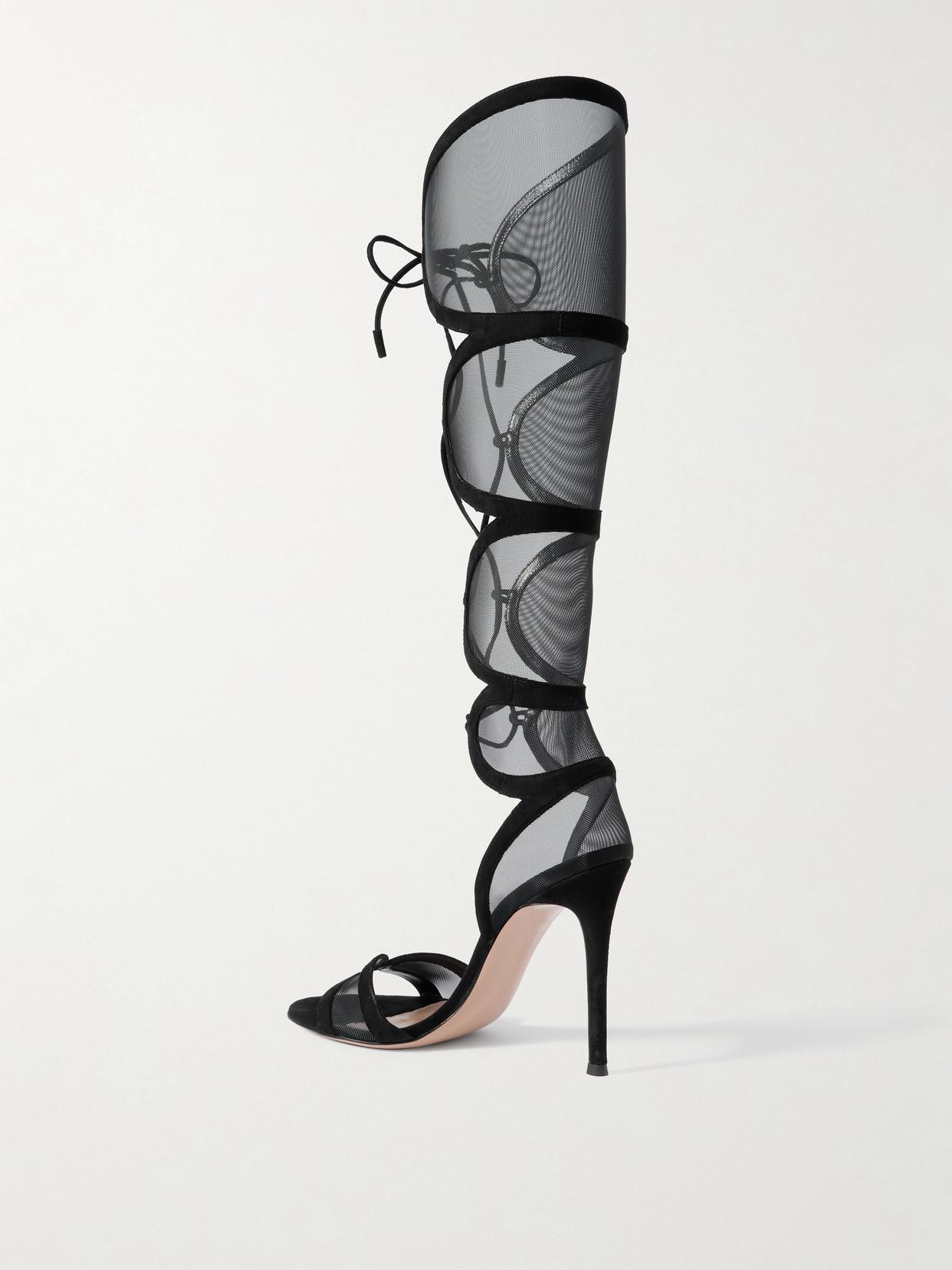 Gianvito Rossi Falene 105 Cutout Mesh-Trimmed Suede Sandals