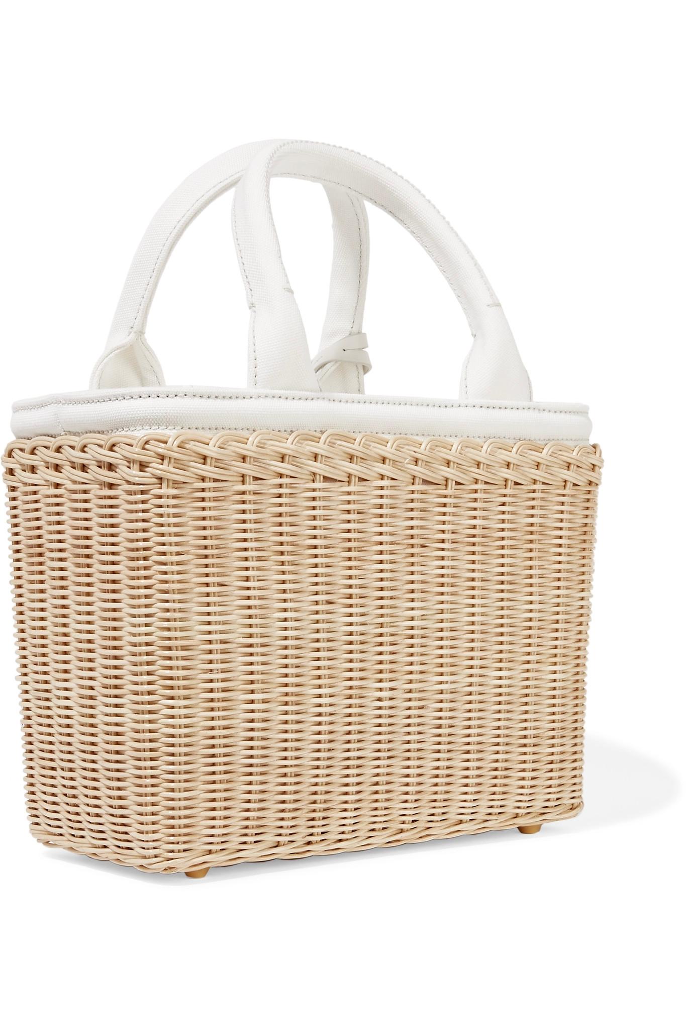 Lyst - Prada Midollino Small Leather-trimmed Canvas And Wicker Tote