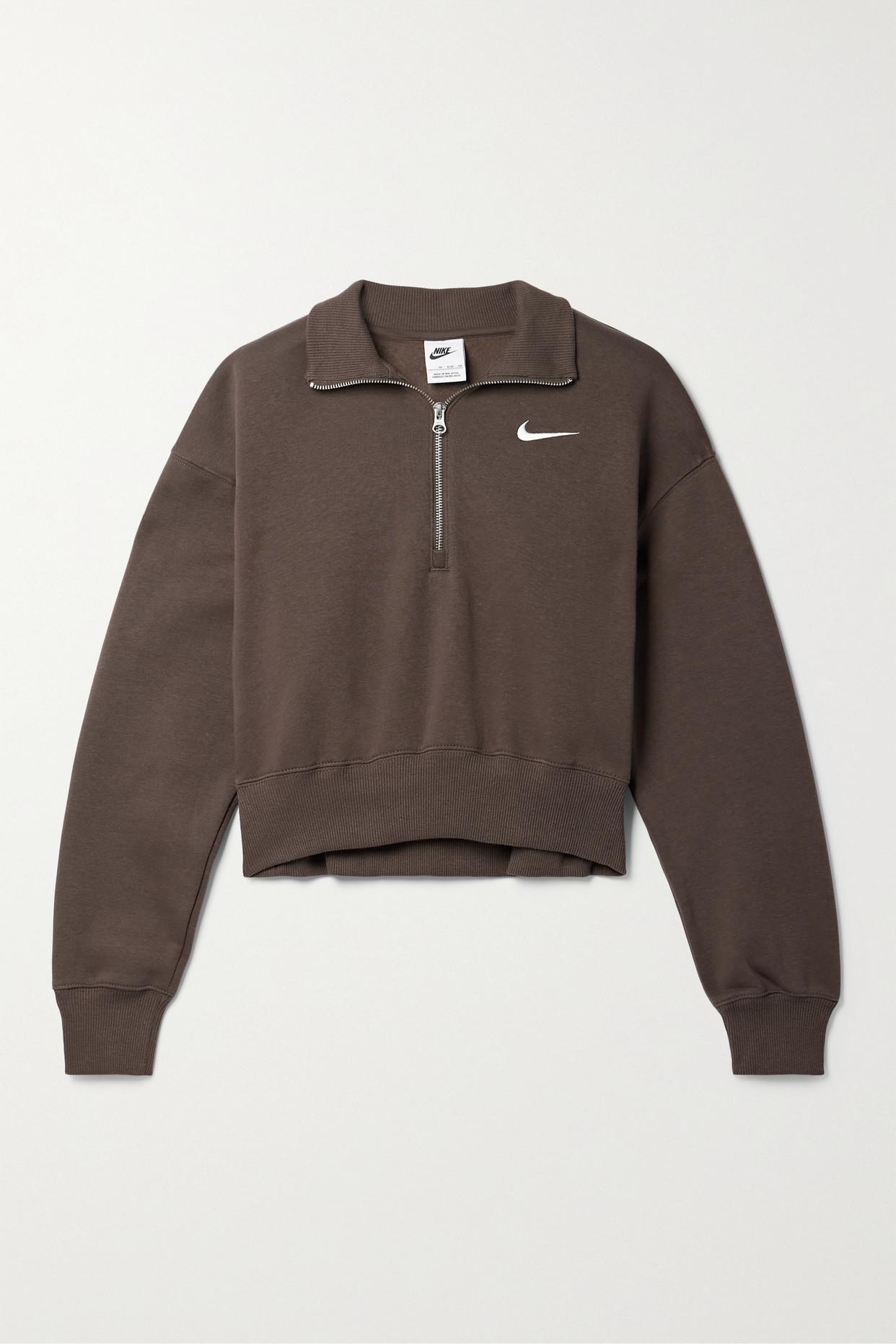 Nike Phoenix Embroidered Cotton-blend Jersey Sweatshirt in Brown | Lyst