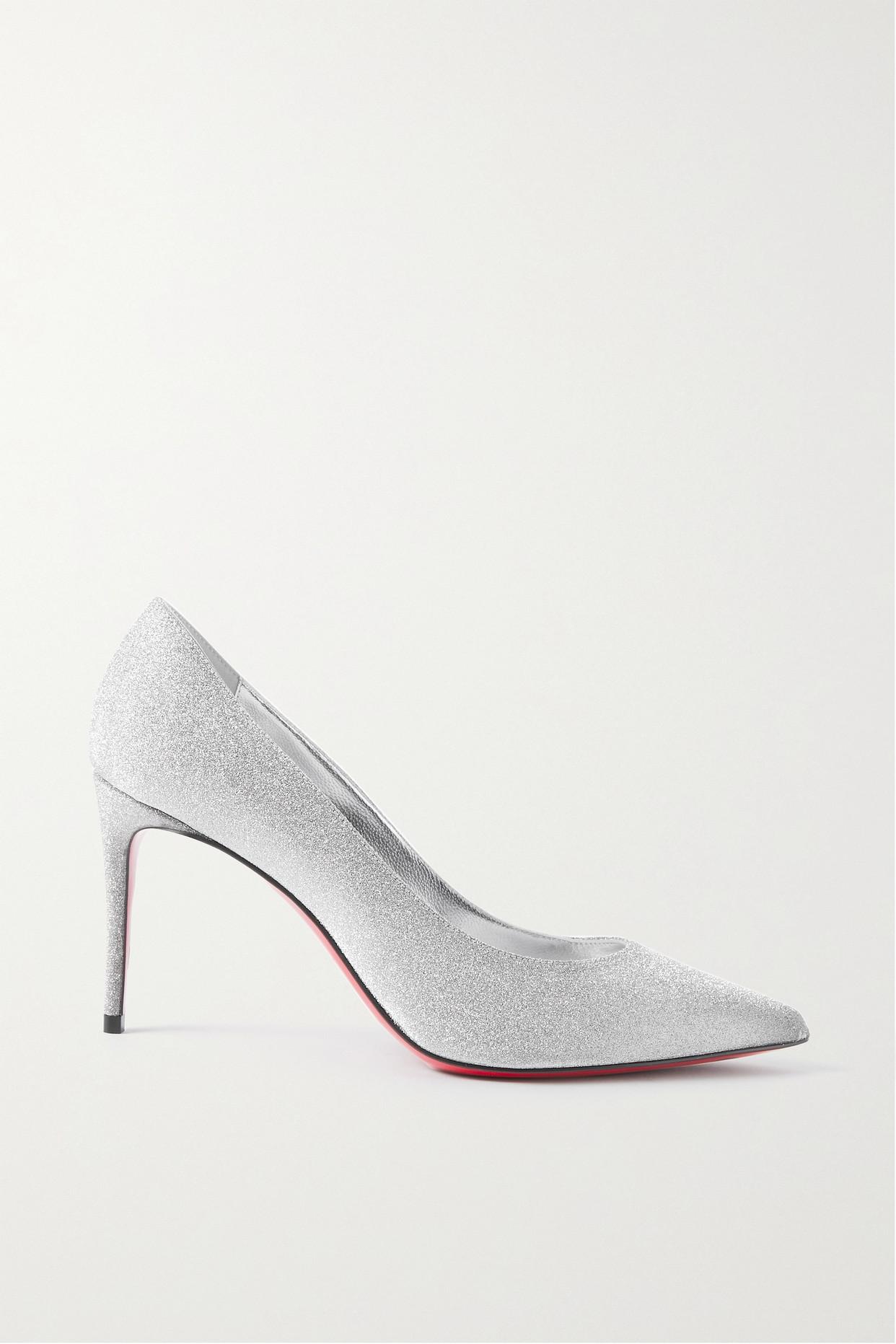 Christian Louboutin Kate 85 Glittered Leather Pumps in White | Lyst