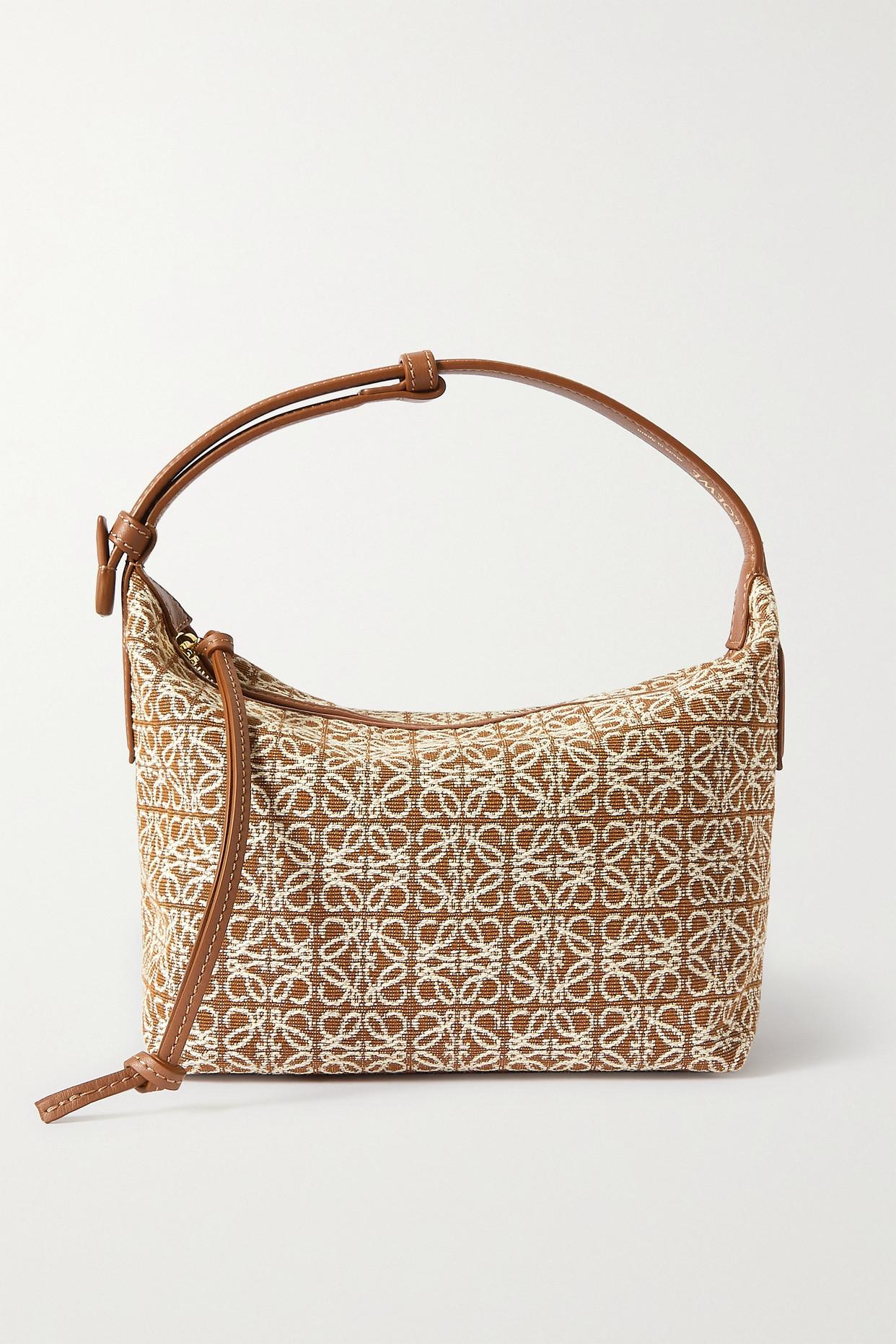 Loewe Cubi Anagram Small Leather-trimmed Logo-jacquard Tote in Brown
