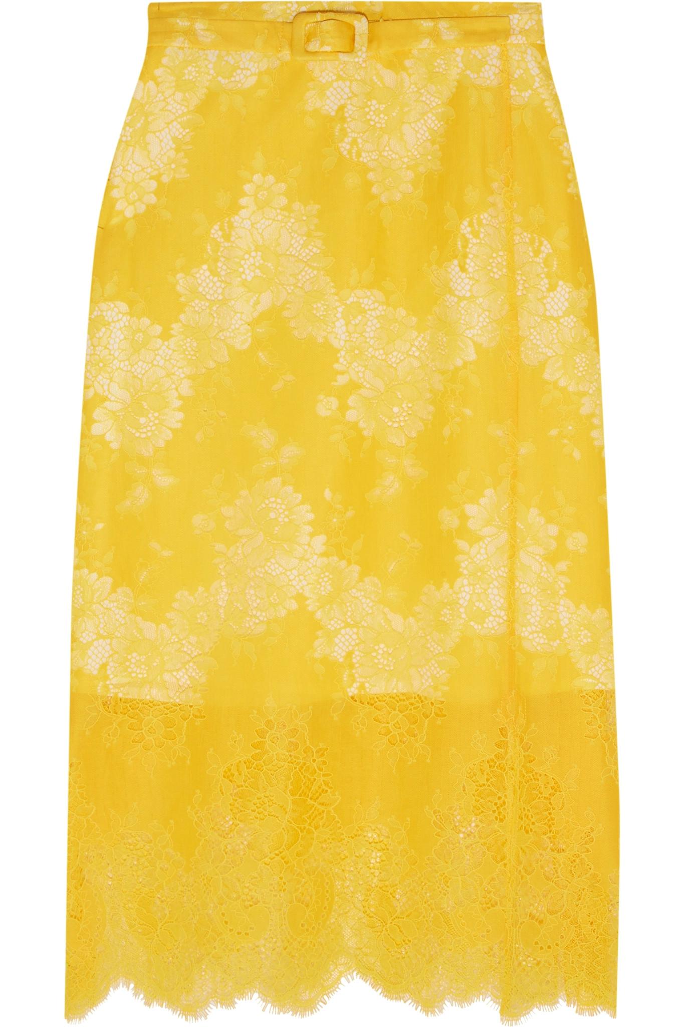 Lyst - Carven Belted Lace Skirt in Yellow - Save 53%