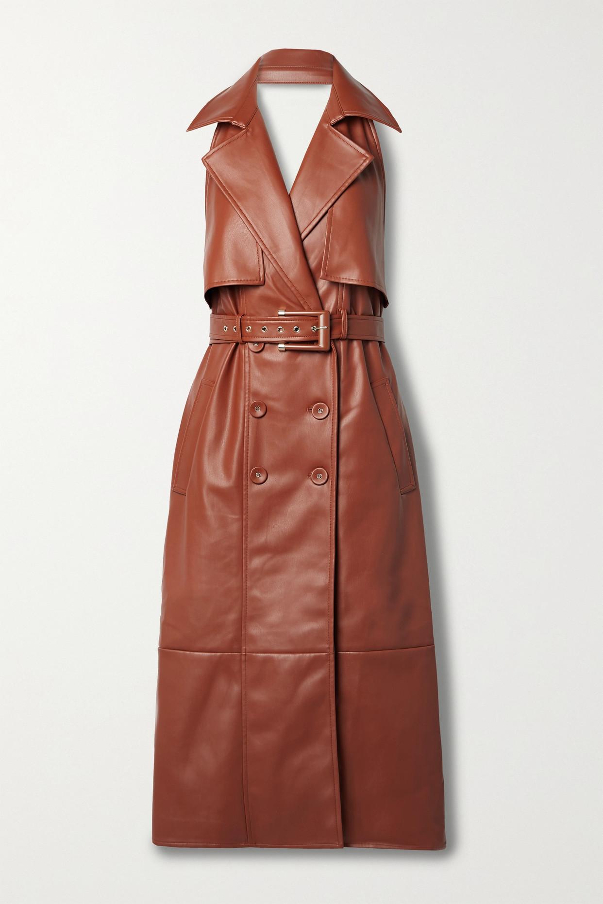 Cult Gaia Reverie Double breasted Belted Faux Leather Midi Dress