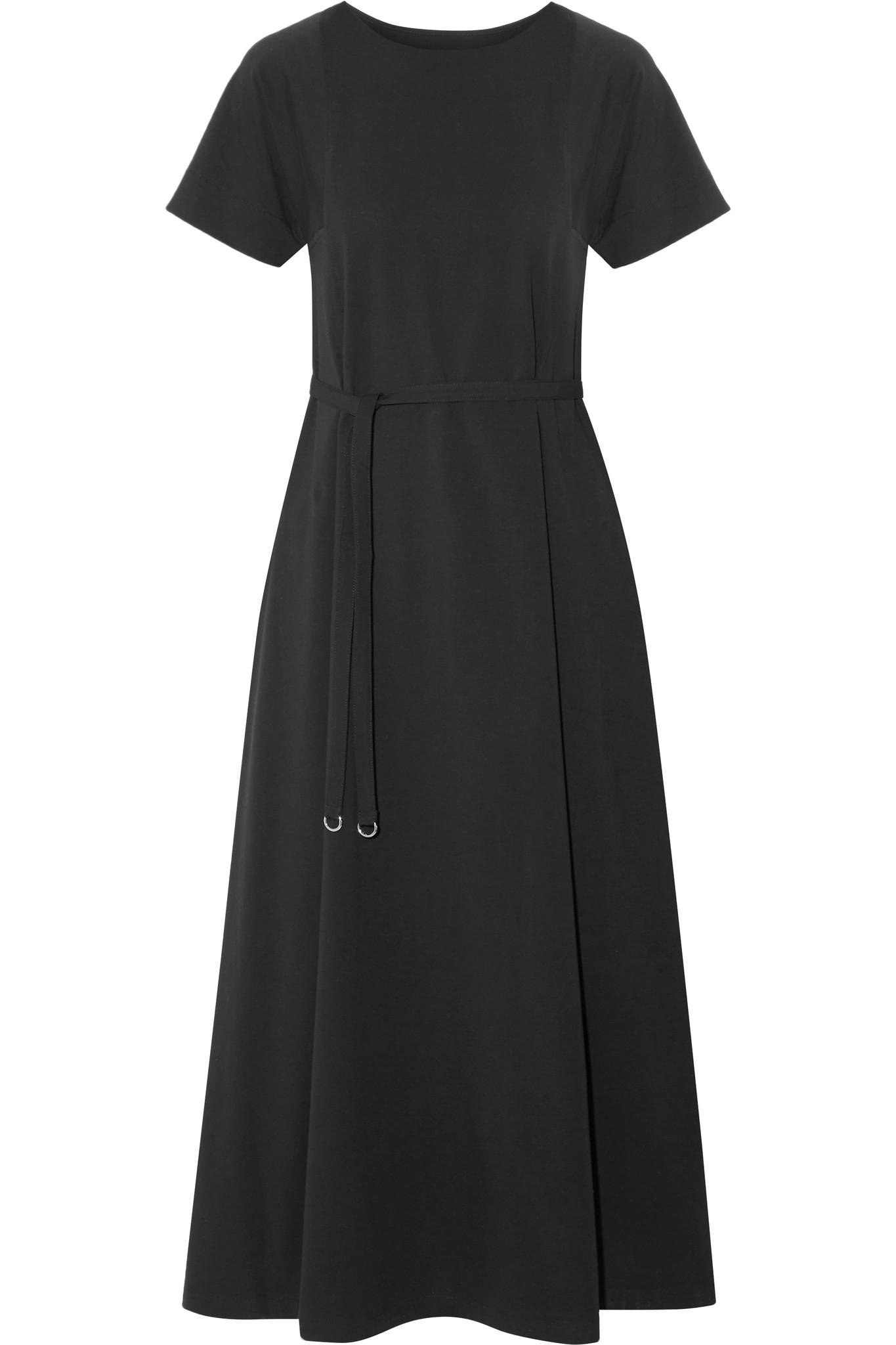 Lemaire Belted Cottonjersey Midi Dress in Black Lyst