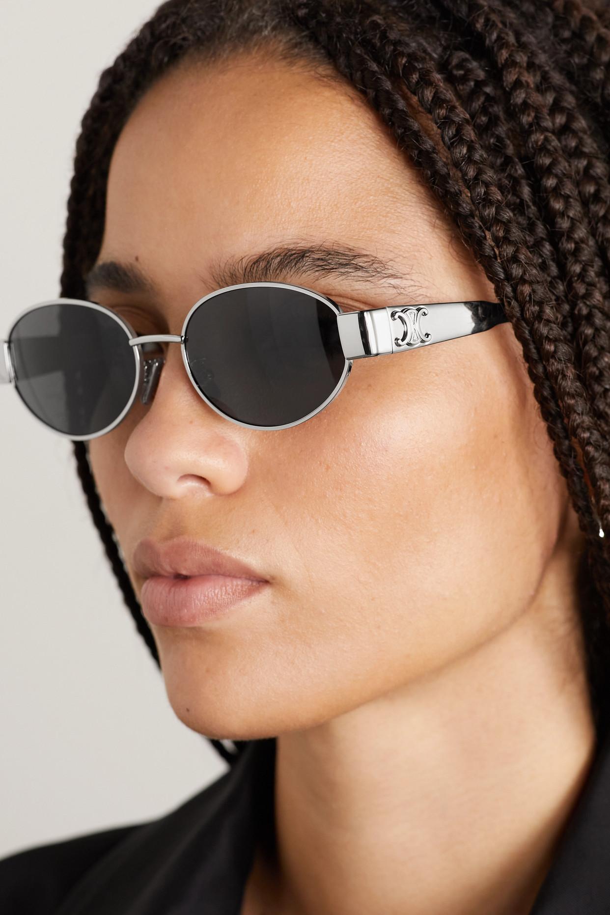 Celine Oval-frame Silver-tone And Acetate Sunglasses in Metallic