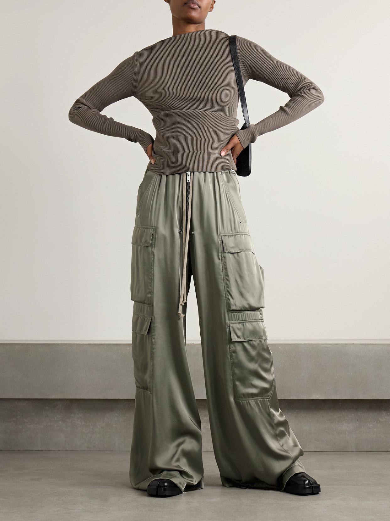 Rick Owens Satin Wide-Leg Cargo Pants in Green | Lyst