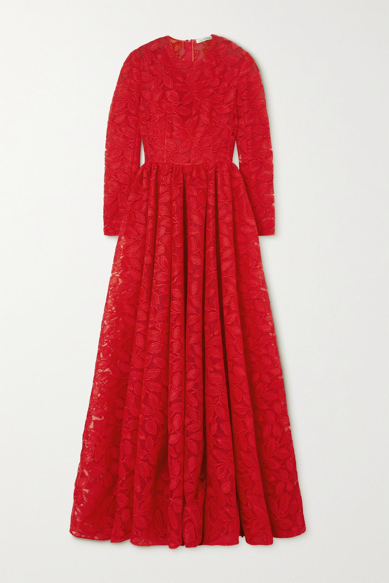 Emilia Wickstead Annette Tulle And Corded Lace Gown in Red | Lyst