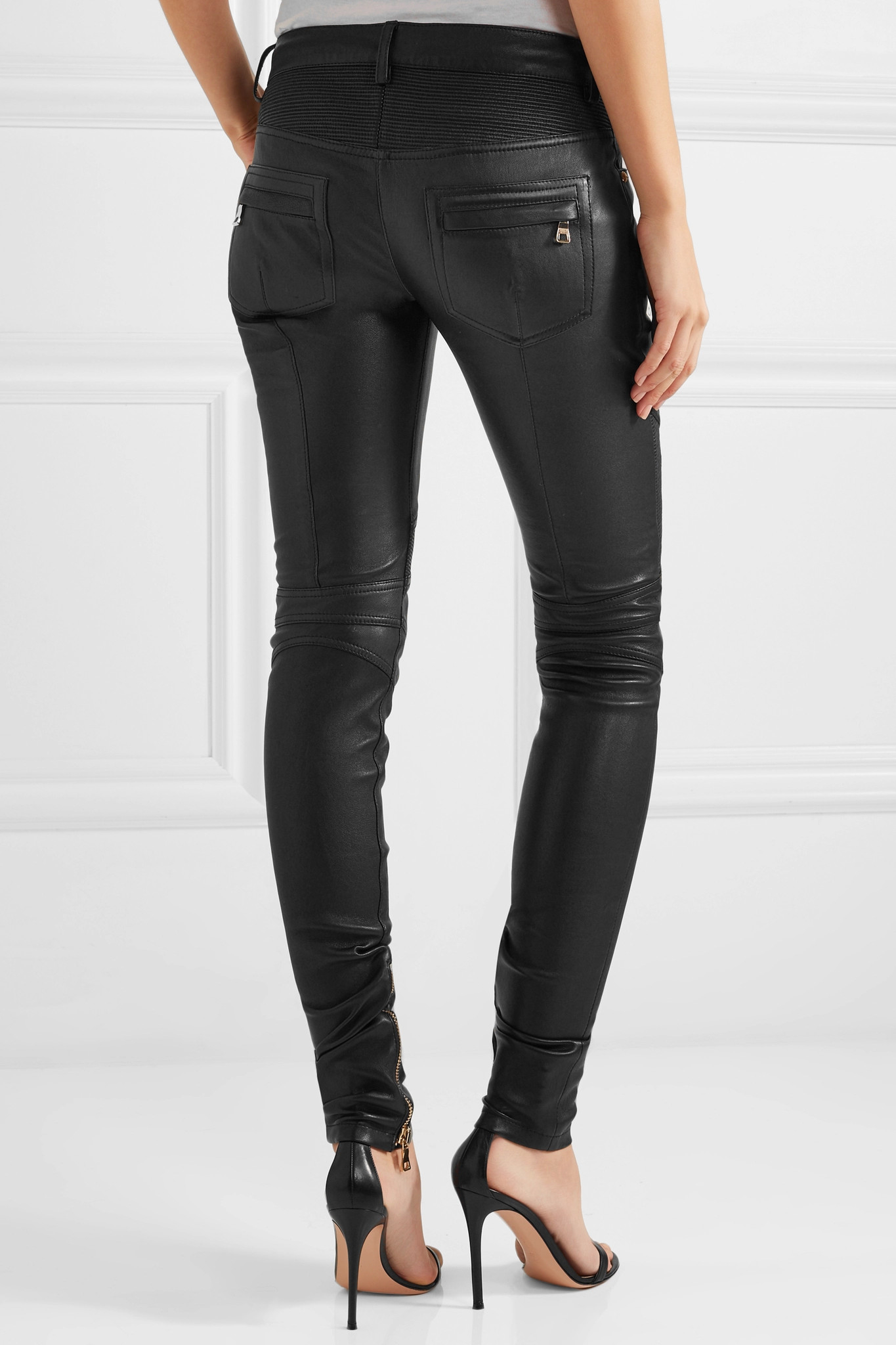 Balmain Moto-style Leather Skinny Pants in Black | Lyst