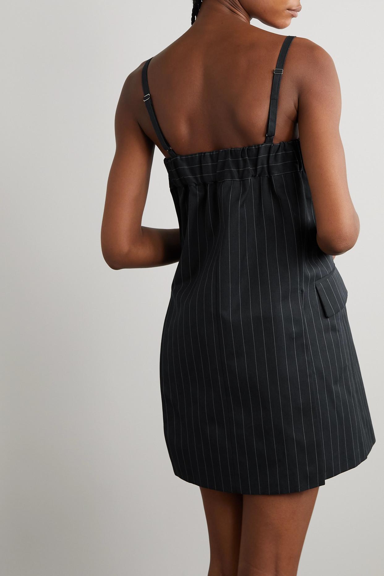 Sacai Pinstriped Cotton-poplin Mini Dress in Black | Lyst