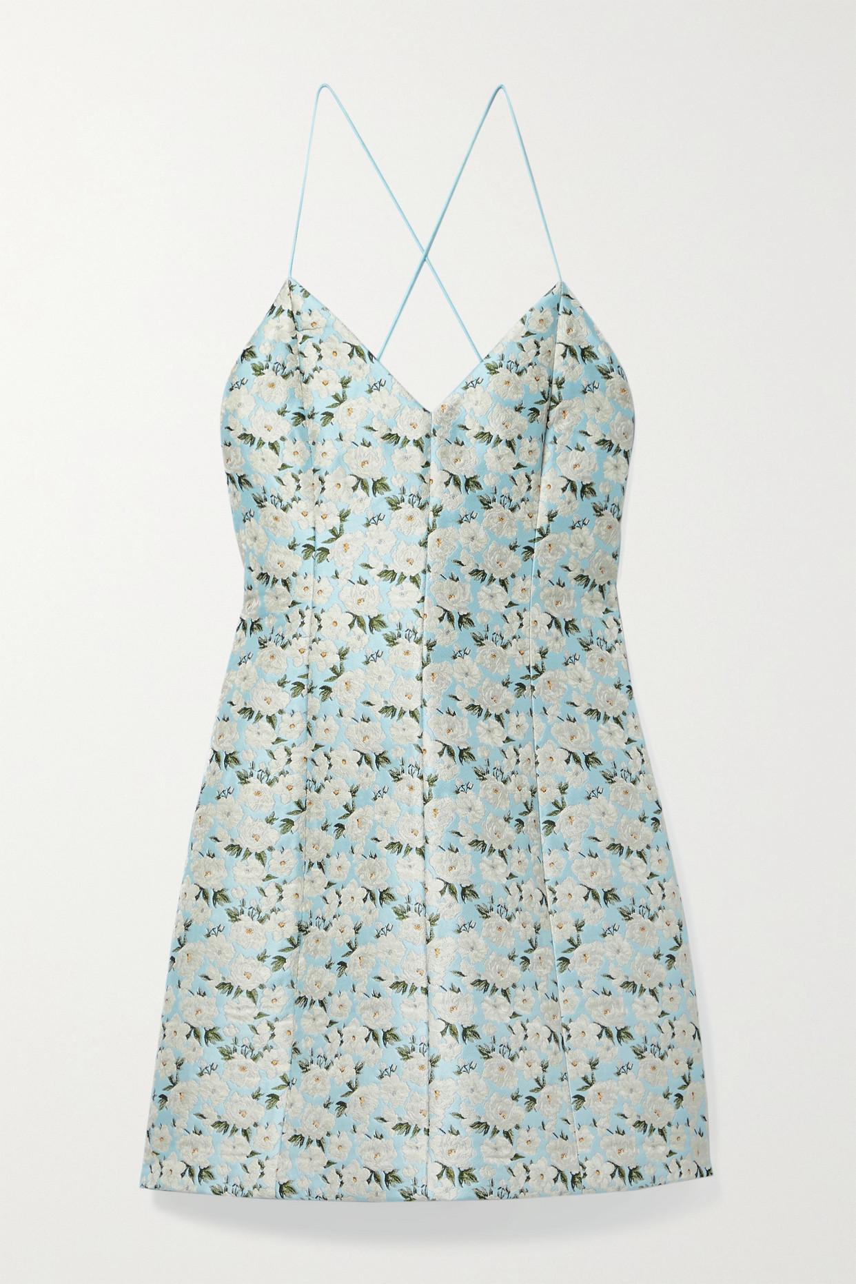 Alice + Olivia Tayla Floral-brocade Mini Dress in Blue | Lyst