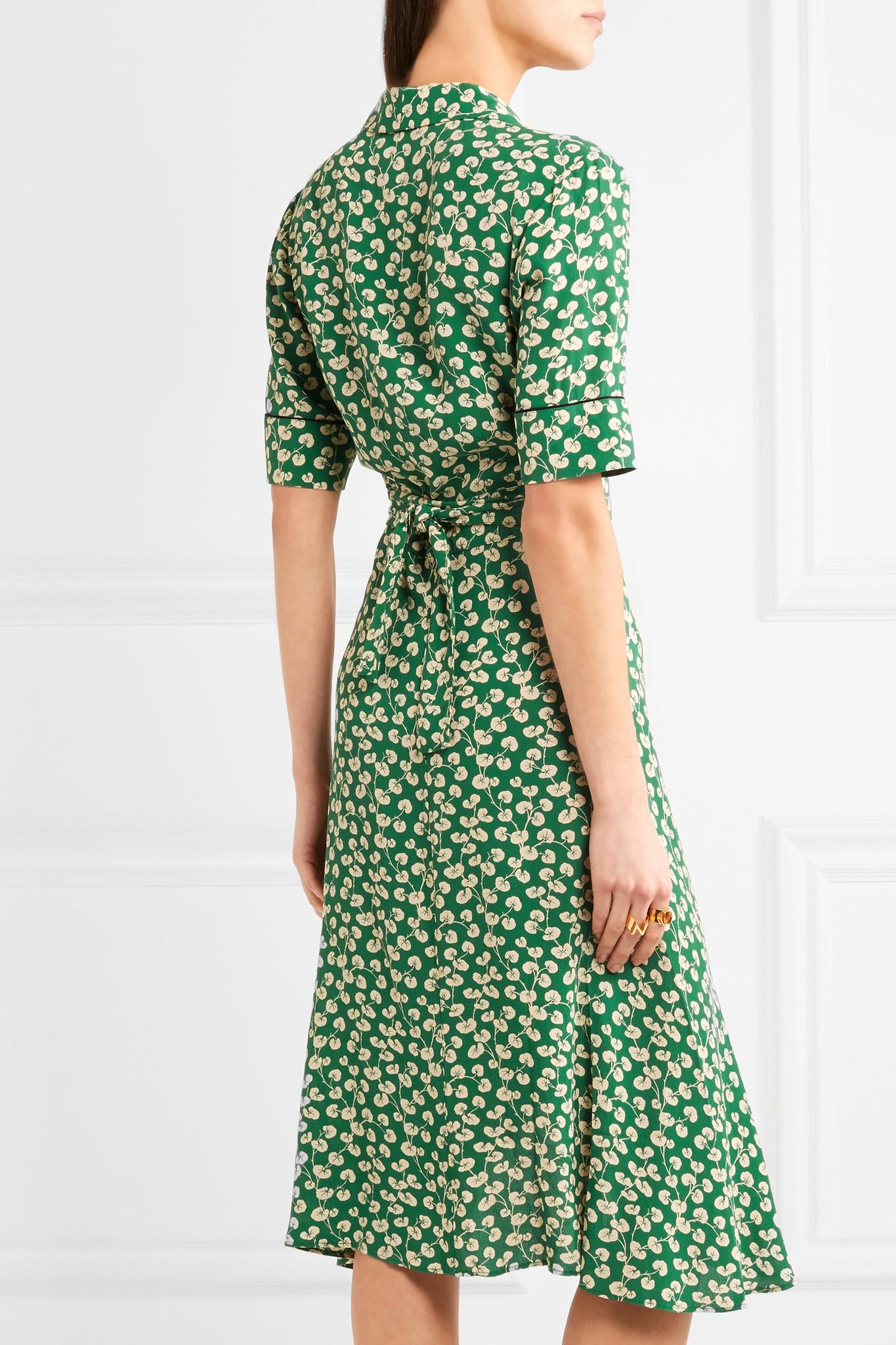 Integration universitetsområde global Ganni Dalton Floral-print Crepe Wrap Dress in Green | Lyst