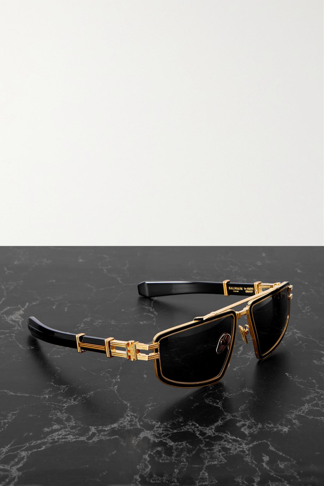 Balmain Titan Aviator-style Gold-tone And Acetate Sunglasses in Gray | Lyst