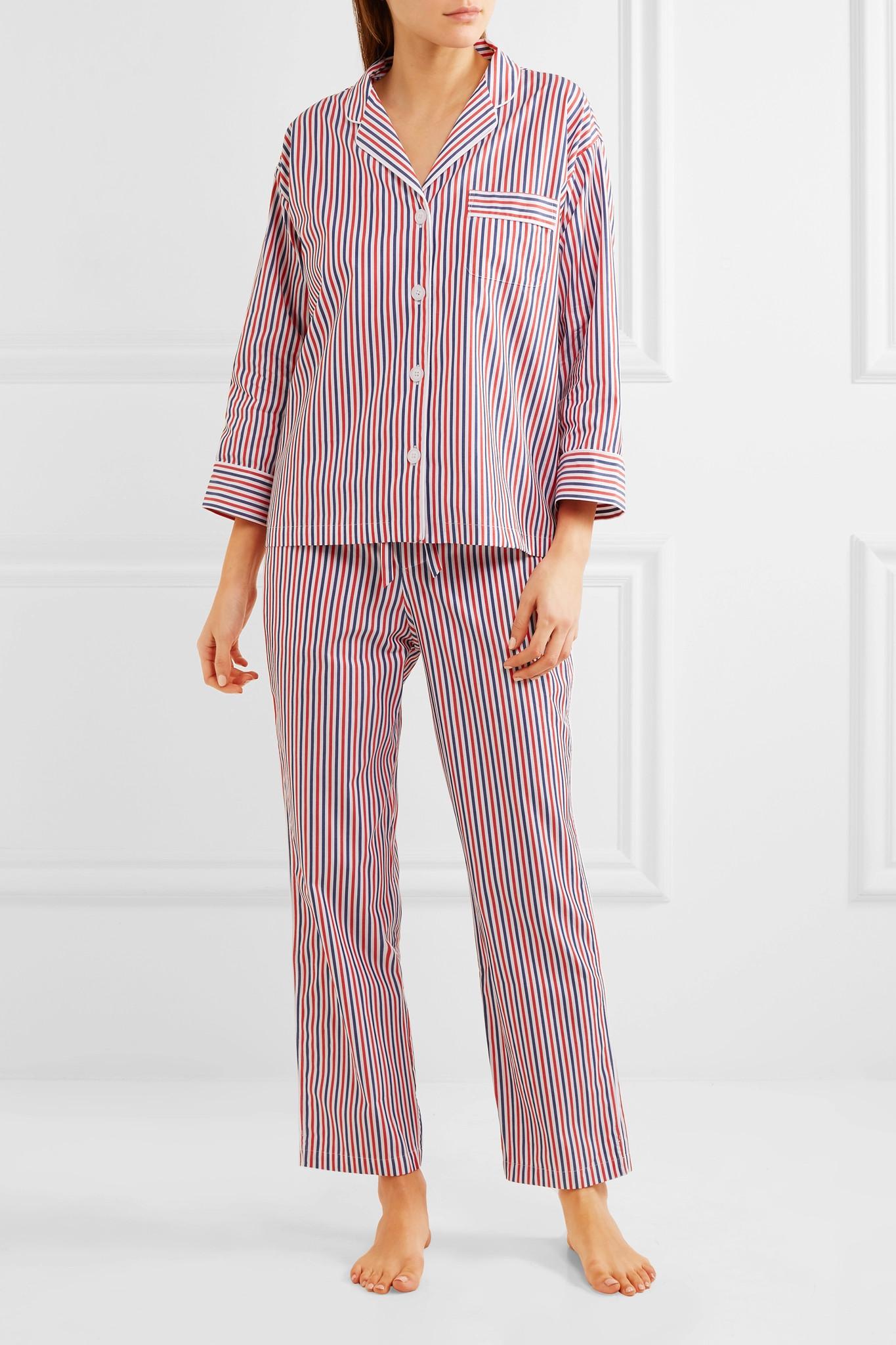 Sleepy jones Marina Striped Cottonpiqué Pajama Set in Red Lyst