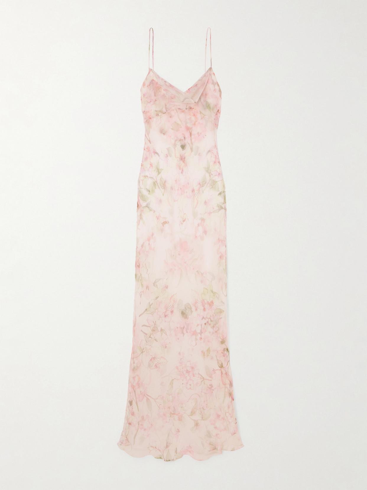 Rosamosario Jumeirah Draped Floral-Print Silk-Georgette Nightdress