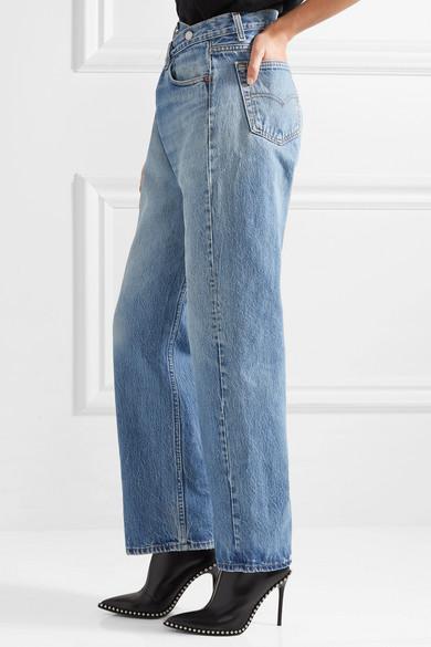 R13 Denim Crossover Asymmetric High-rise Straight-leg Jeans in Mid