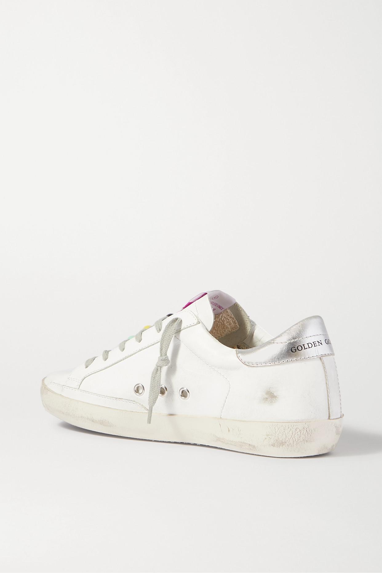 Golden Goose Superstar Bead-embellished Distressed Leather And Suede  Sneakers in White | Lyst