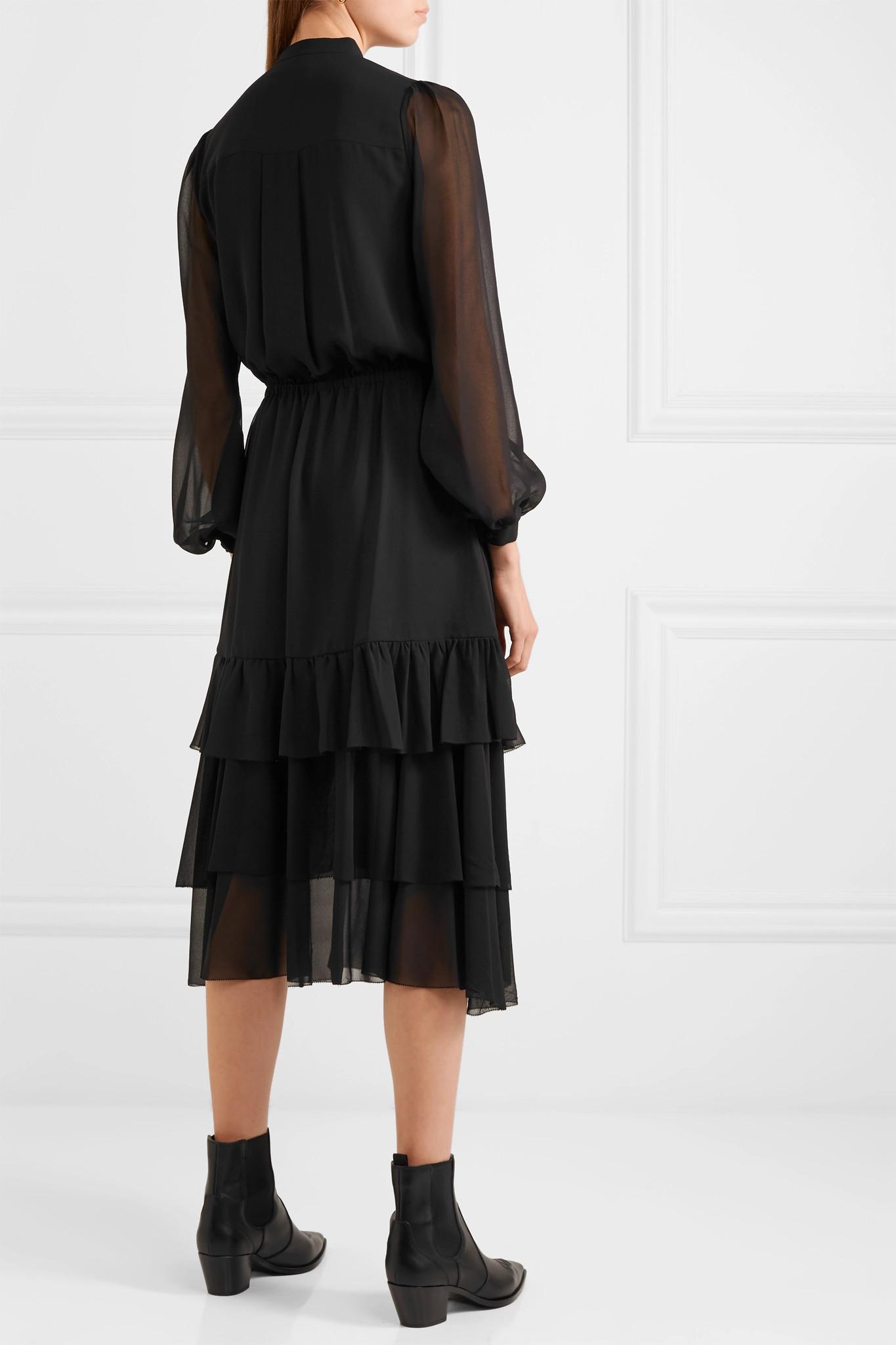 tiered chiffon midi dress