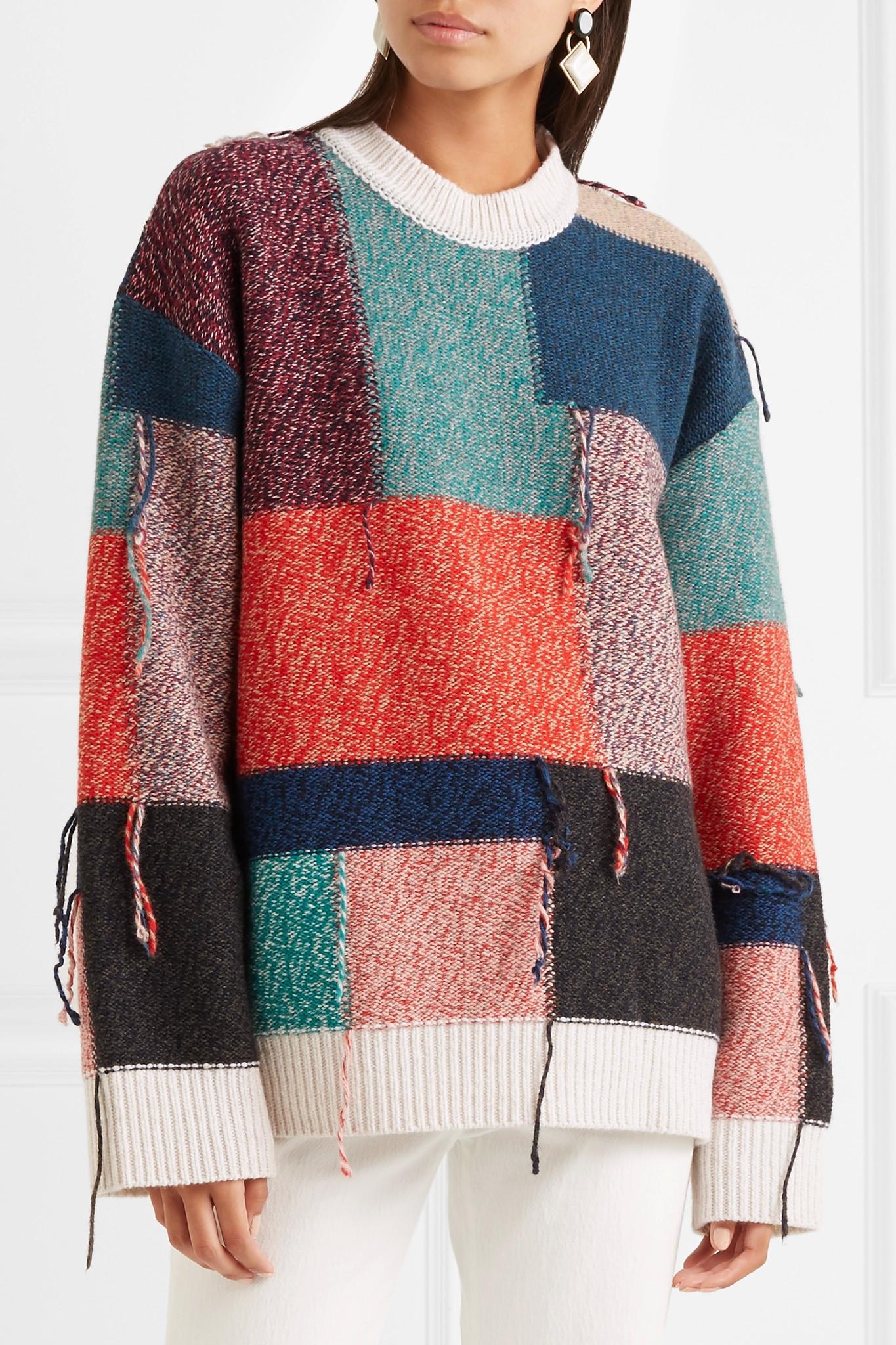 Stella McCartney Oversized Patchwork Wool Sweater in Orange - Lyst