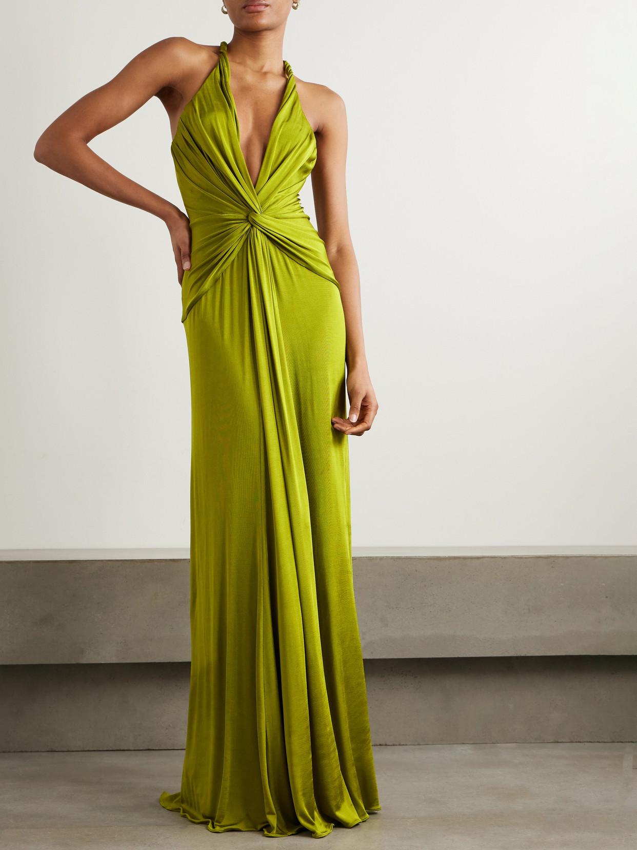 Tom Ford Open-Back Twist-Front Jersey Gown in Green | Lyst