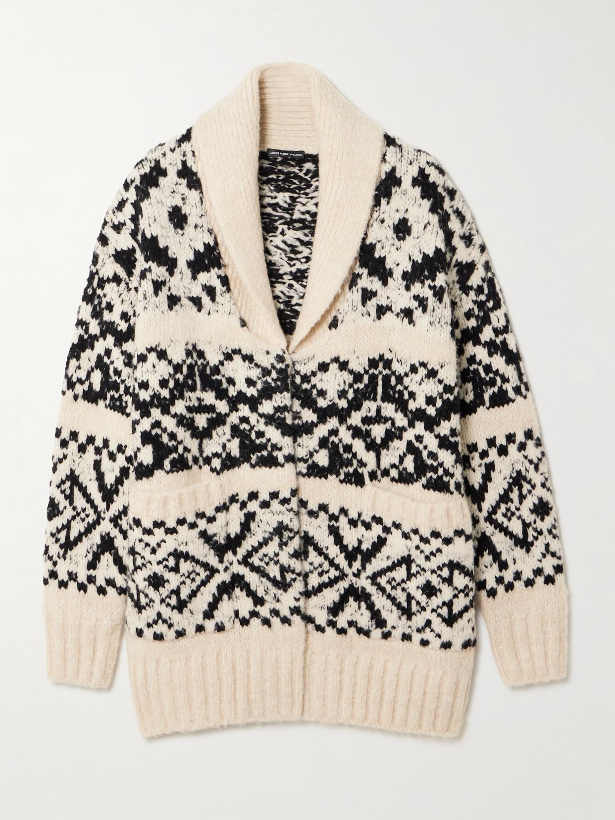 James Perse Intarsia-Knit Wool-Blend Cardigan in Black | Lyst