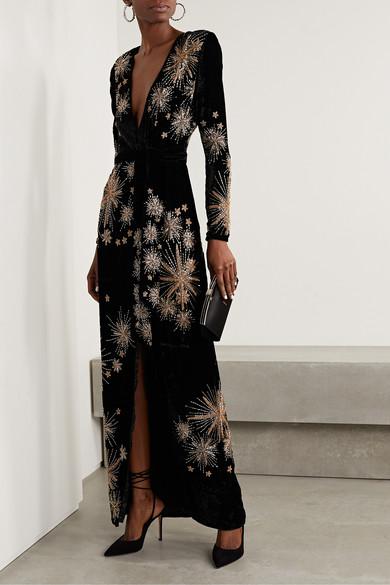 retroféte Rita Embellished Velvet Long-sleeve Cocktail Dress in Black | Lyst