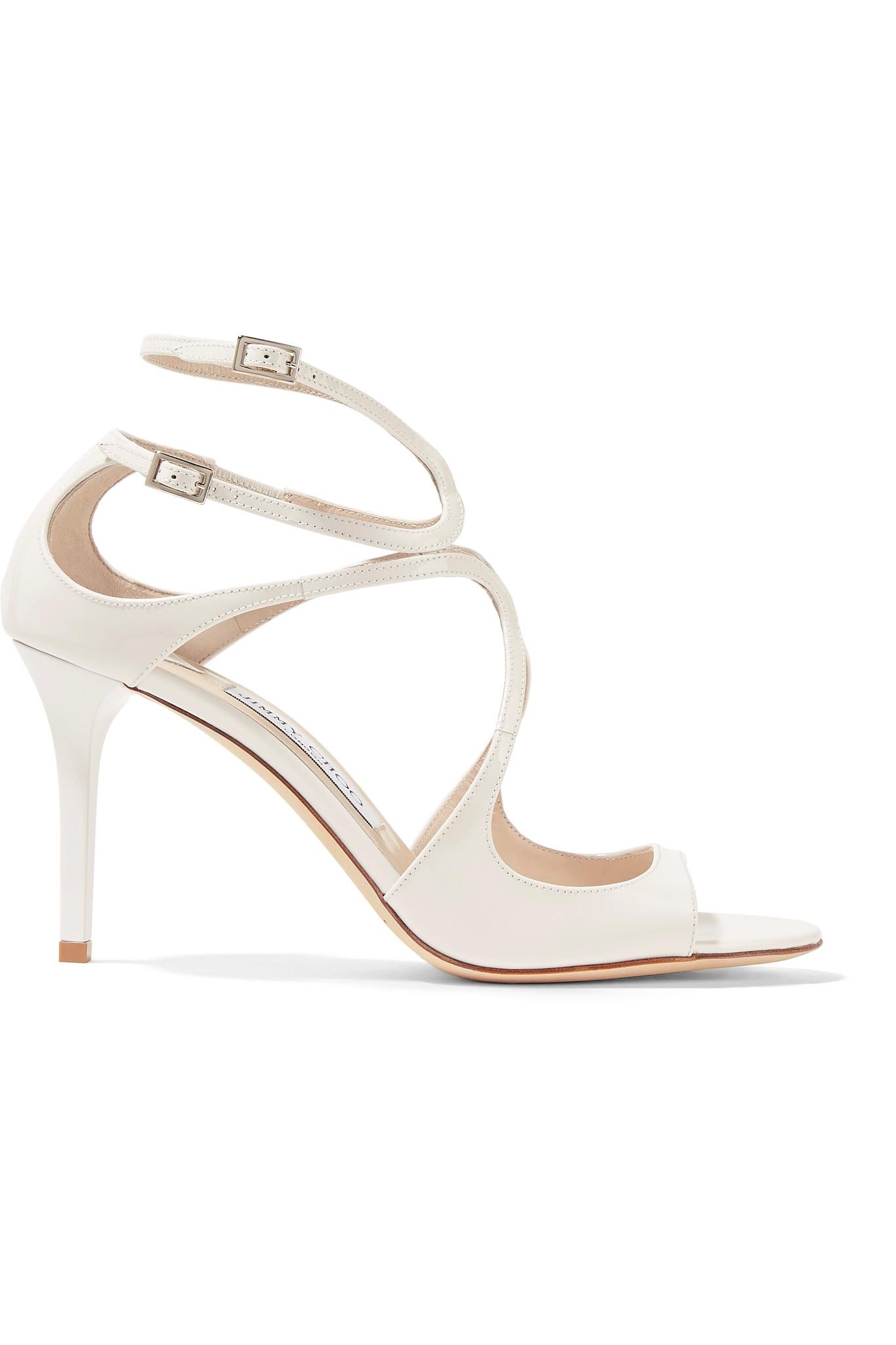 Jimmy choo Ivette Cutout Patent-leather Sandals in White | Lyst