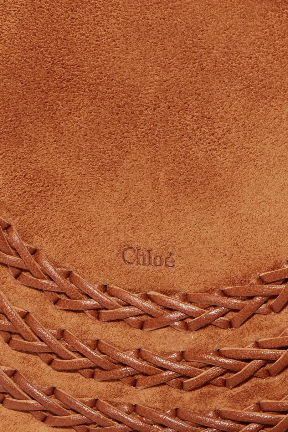 Chloé Marcie Mini Whipstitched Suede And Textured-leather Shoulder