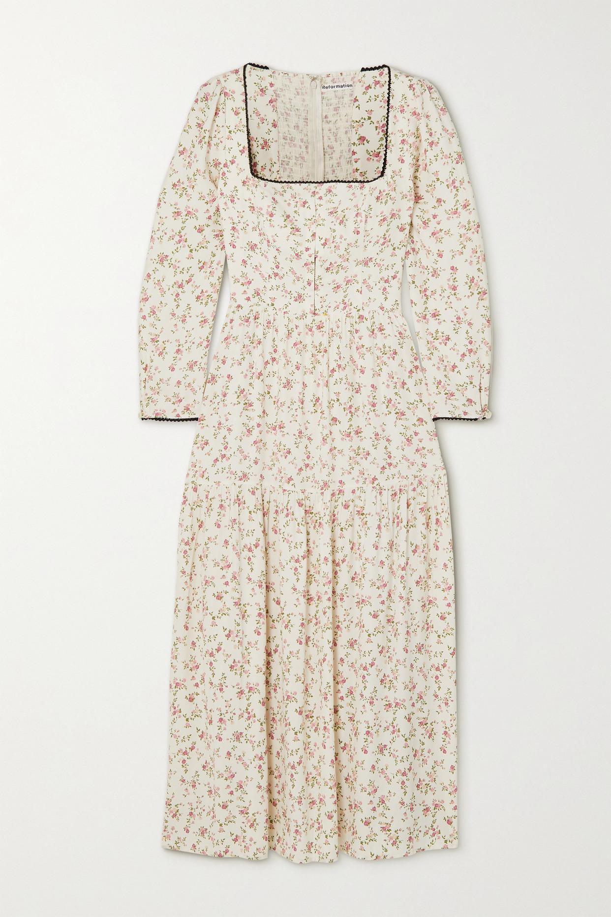 Reformation Chaylyn Ric Ractrimmed Floralprint Crepe Midi Dress in