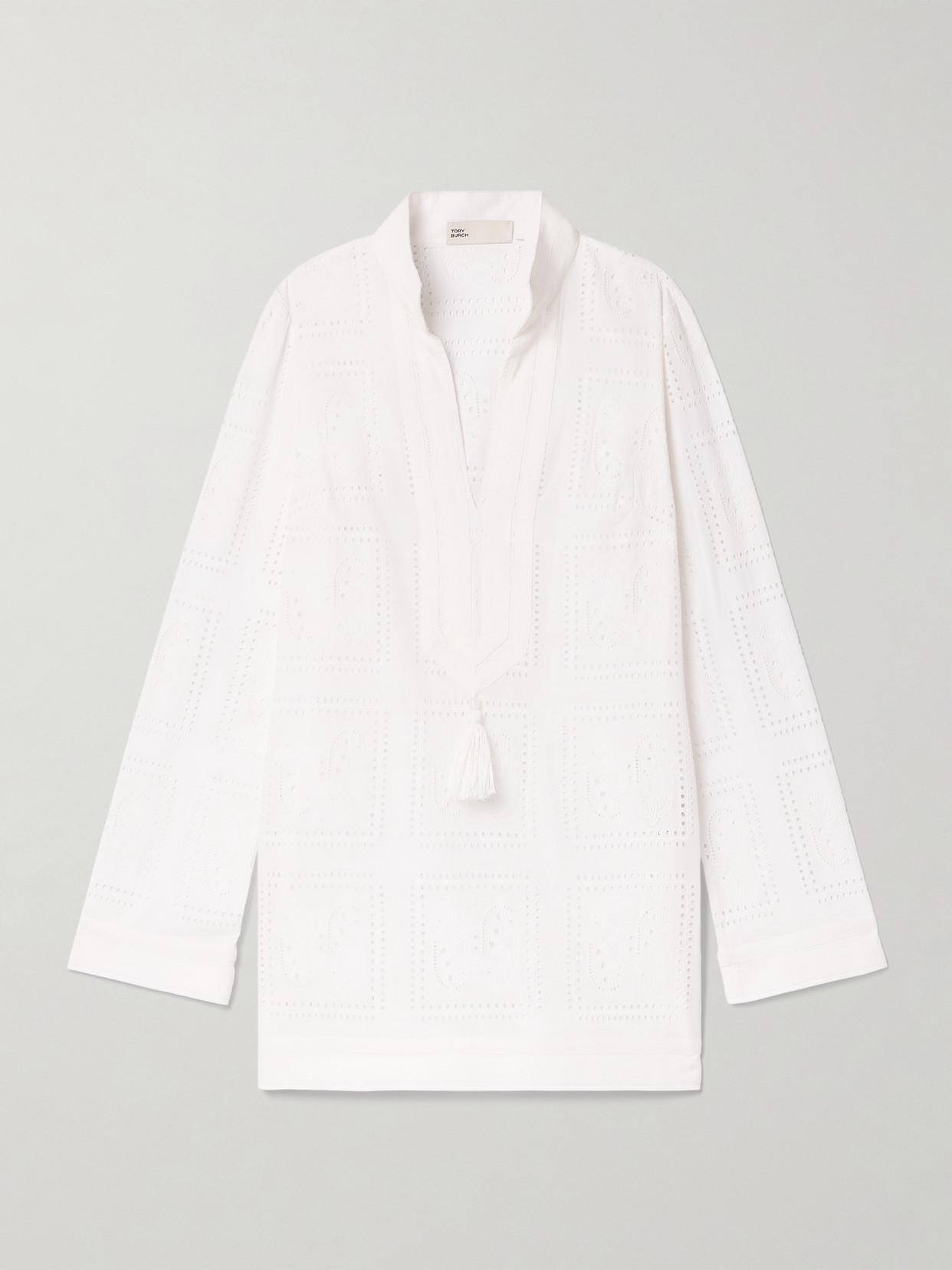 Tory Burch Grosgrain-Trimmed Broderie Anglaise Cotton-Voile