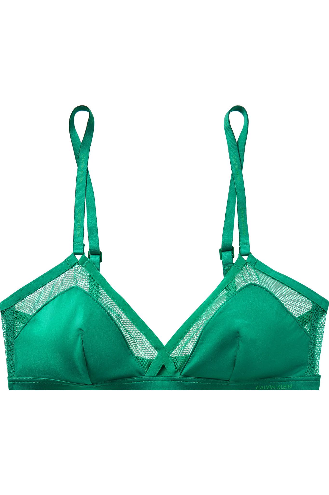 Calvin Klein Synthetic Youthful Mesh-trimmed Stretch-jersey Soft-cup Bra in  Jade (Green) - Lyst