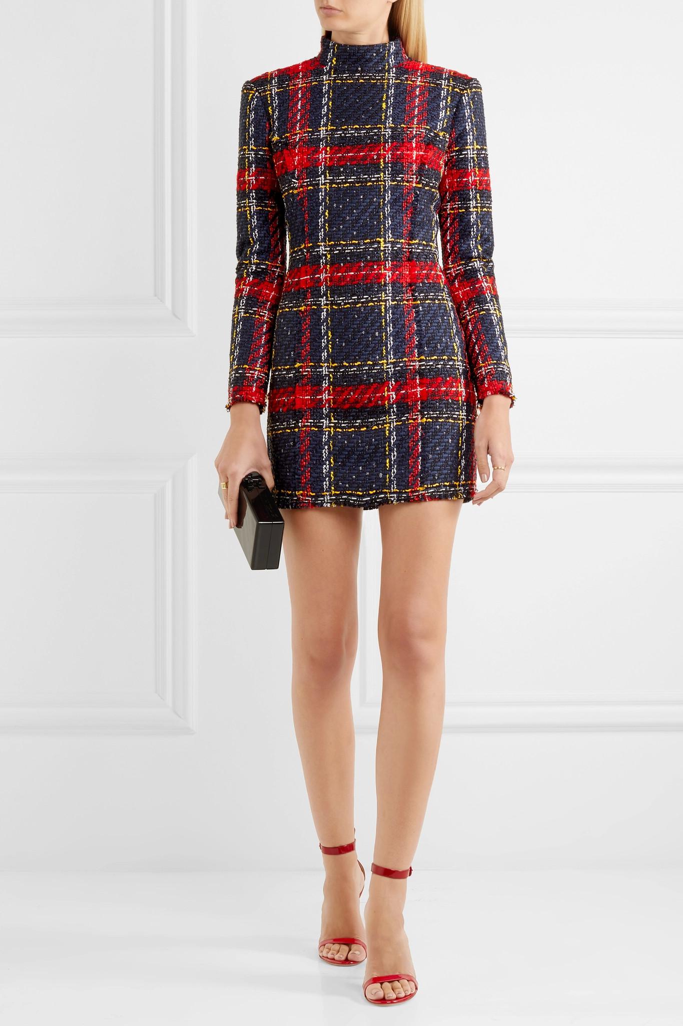 long sleeve plaid tweed dress