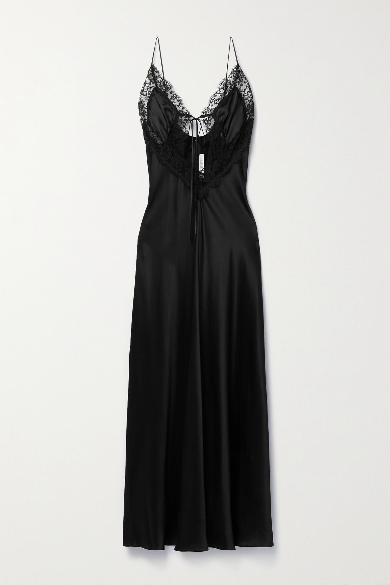 Rodarte Cutout Lace-trimmed Silk-satin Maxi Dress in Black | Lyst