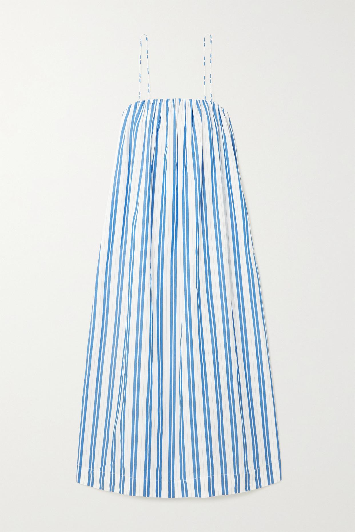 Ganni Striped Organic Cotton-poplin Maxi Dress in Blue | Lyst