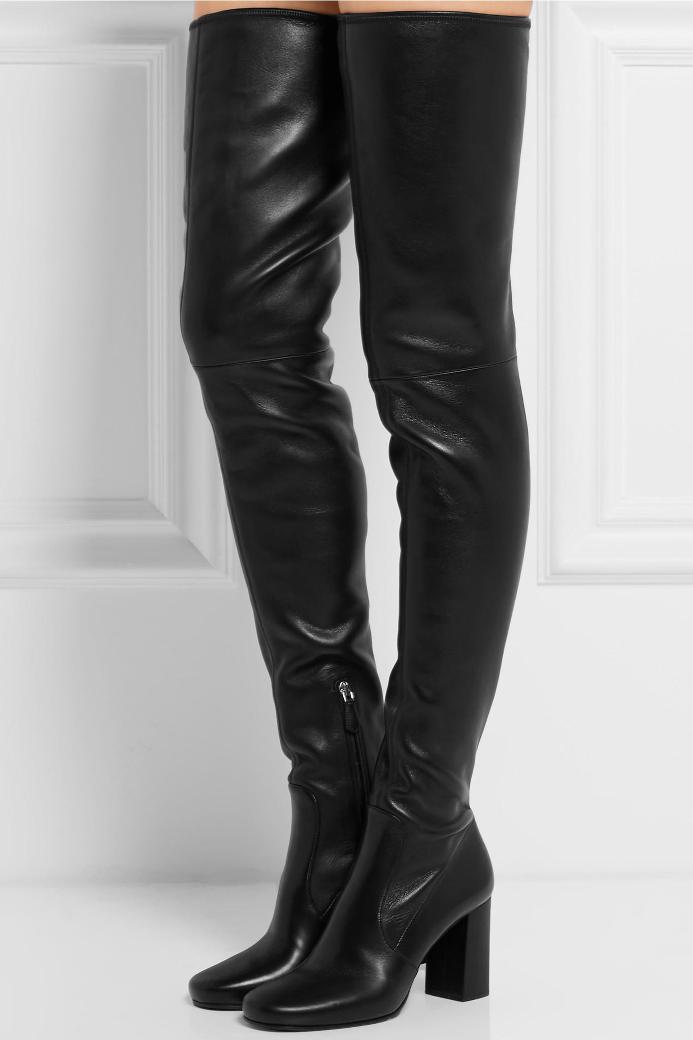 Prada Leather Over-the-knee Boots in Black | Lyst