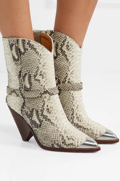 Isabel Marant Lamsy Snake-effect Leather Ankle Boots White Lyst