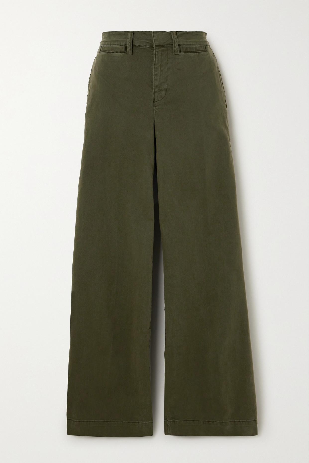 FRAME Le Tomboy Stretch-cotton Twill Wide-leg Pants in Green