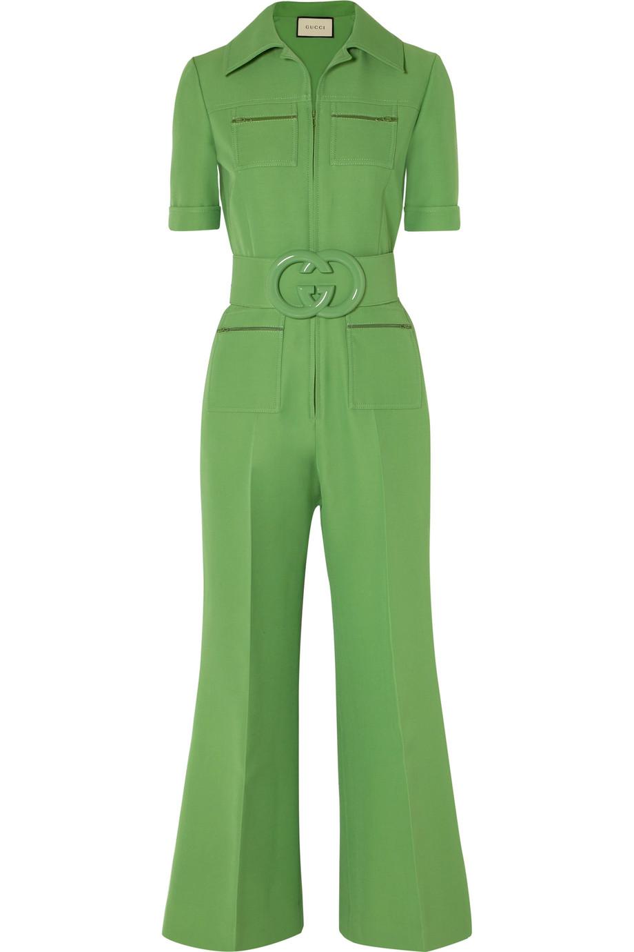 Benadering Theseus kleinhandel Gucci Wool Silk Belted Jumpsuit in Green | Lyst Canada