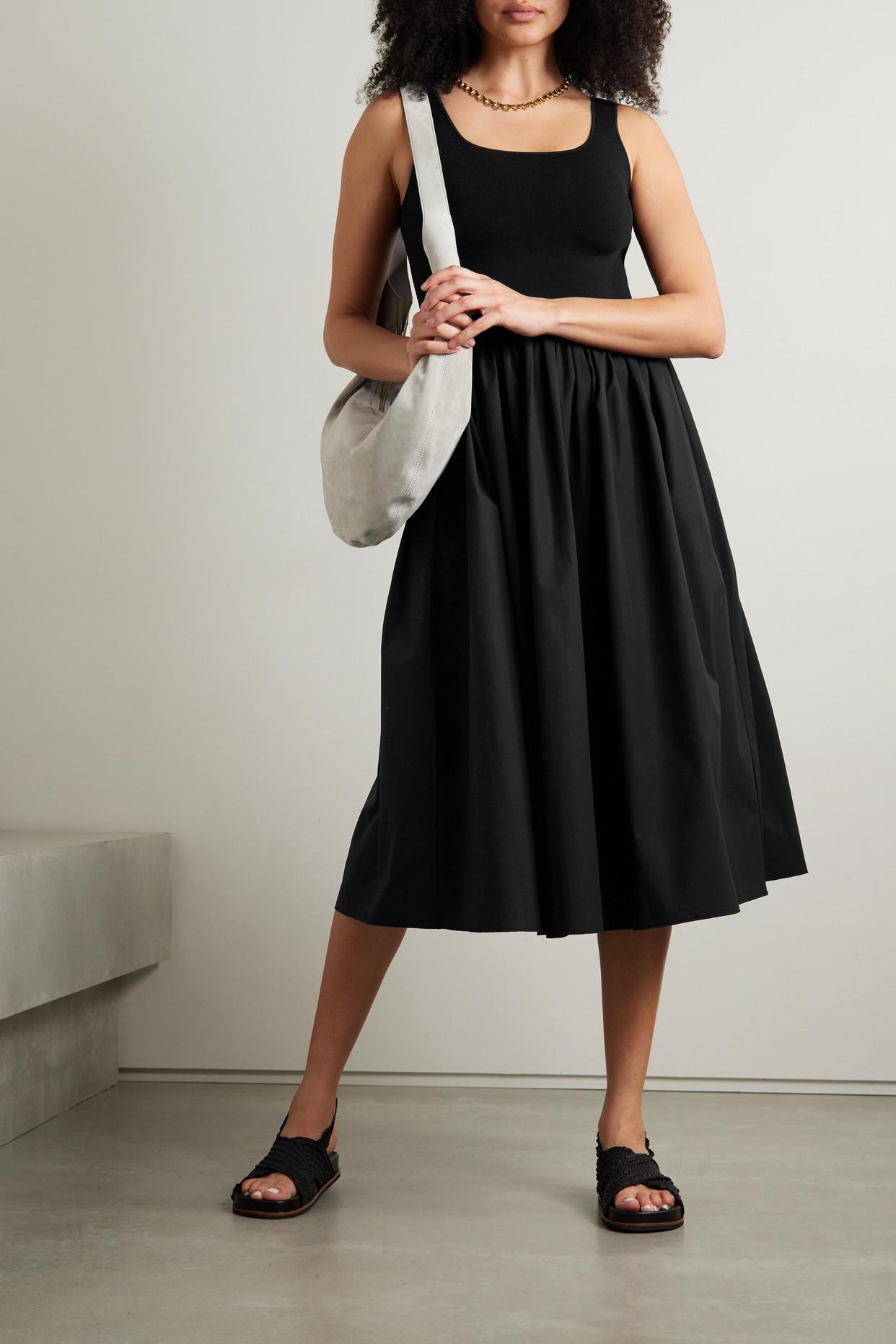 Theory Gathered Cotton-blend Poplin And Stretch-knit Midi Dress in Black |  Lyst UK