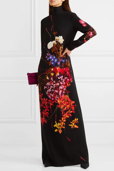 Dries Van Noten Dolfi Floral-print Crepe Maxi Dress in Black | Lyst