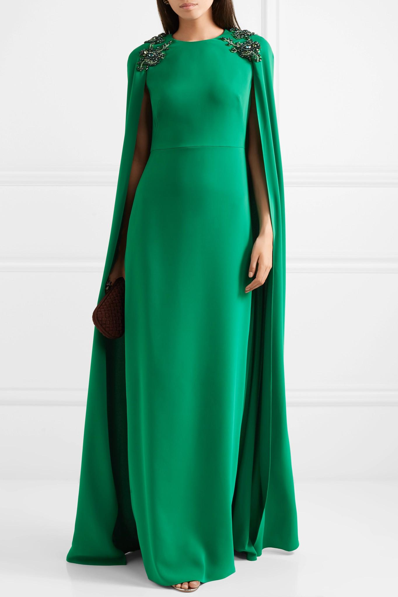 Marchesa notte Cape-effect Embellished Crepe Gown in Green | Lyst