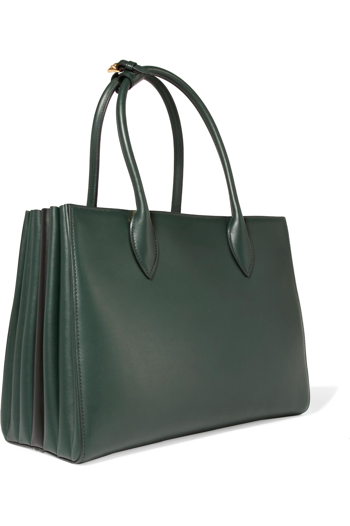 Prada Bibliothèque Medium Leather Tote in Emerald (Green) - Lyst