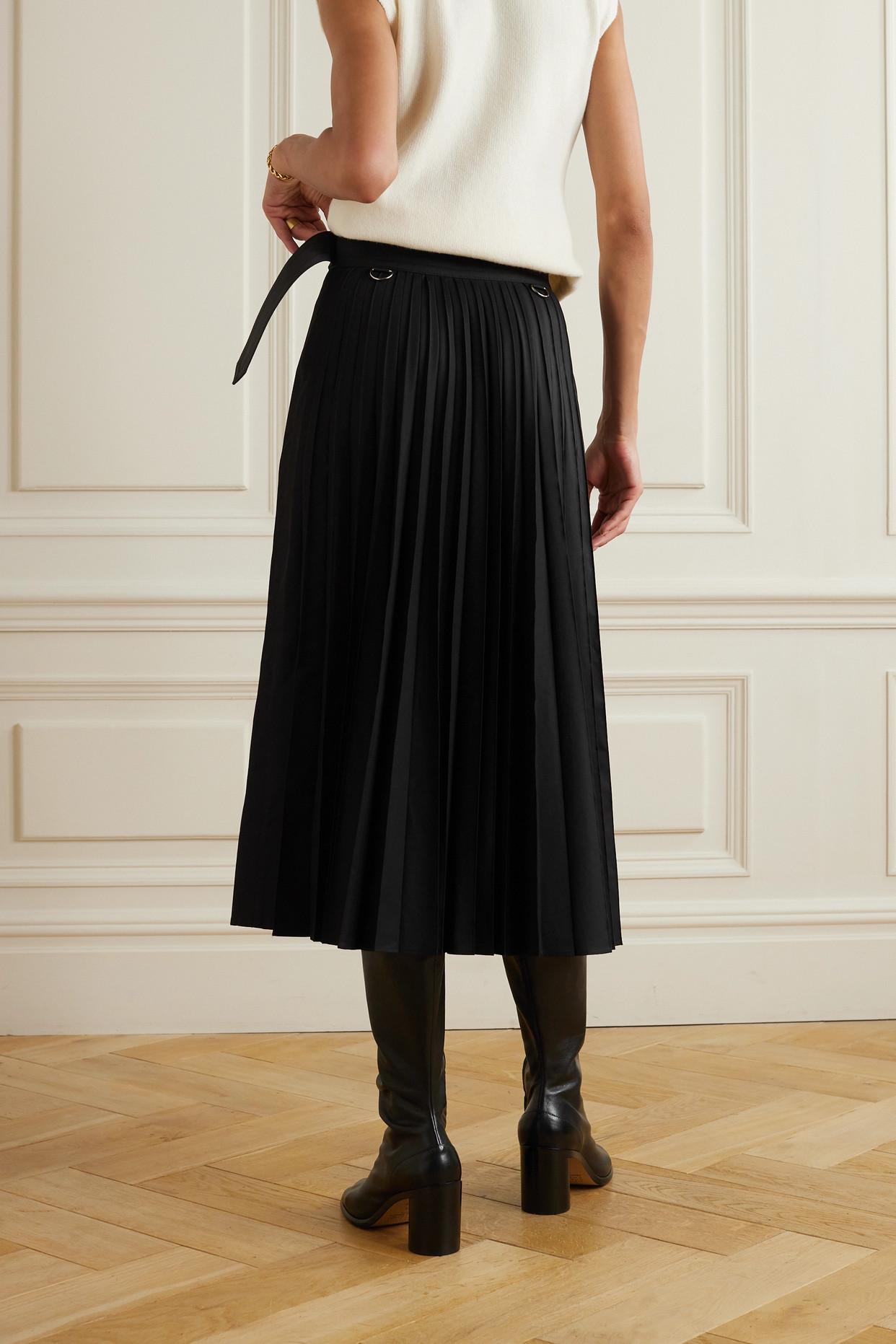 Sacai Belted Pleated Cotton-blend Gabardine Midi Skirt in Black | Lyst