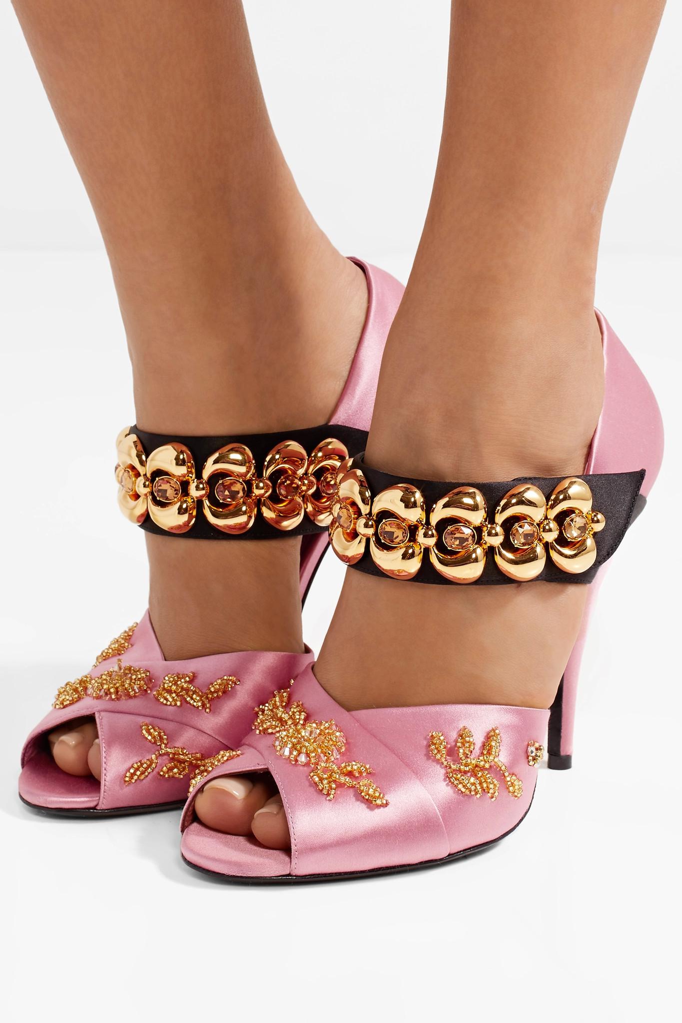 Prada Embellished Satin Sandals  in Pink Lyst