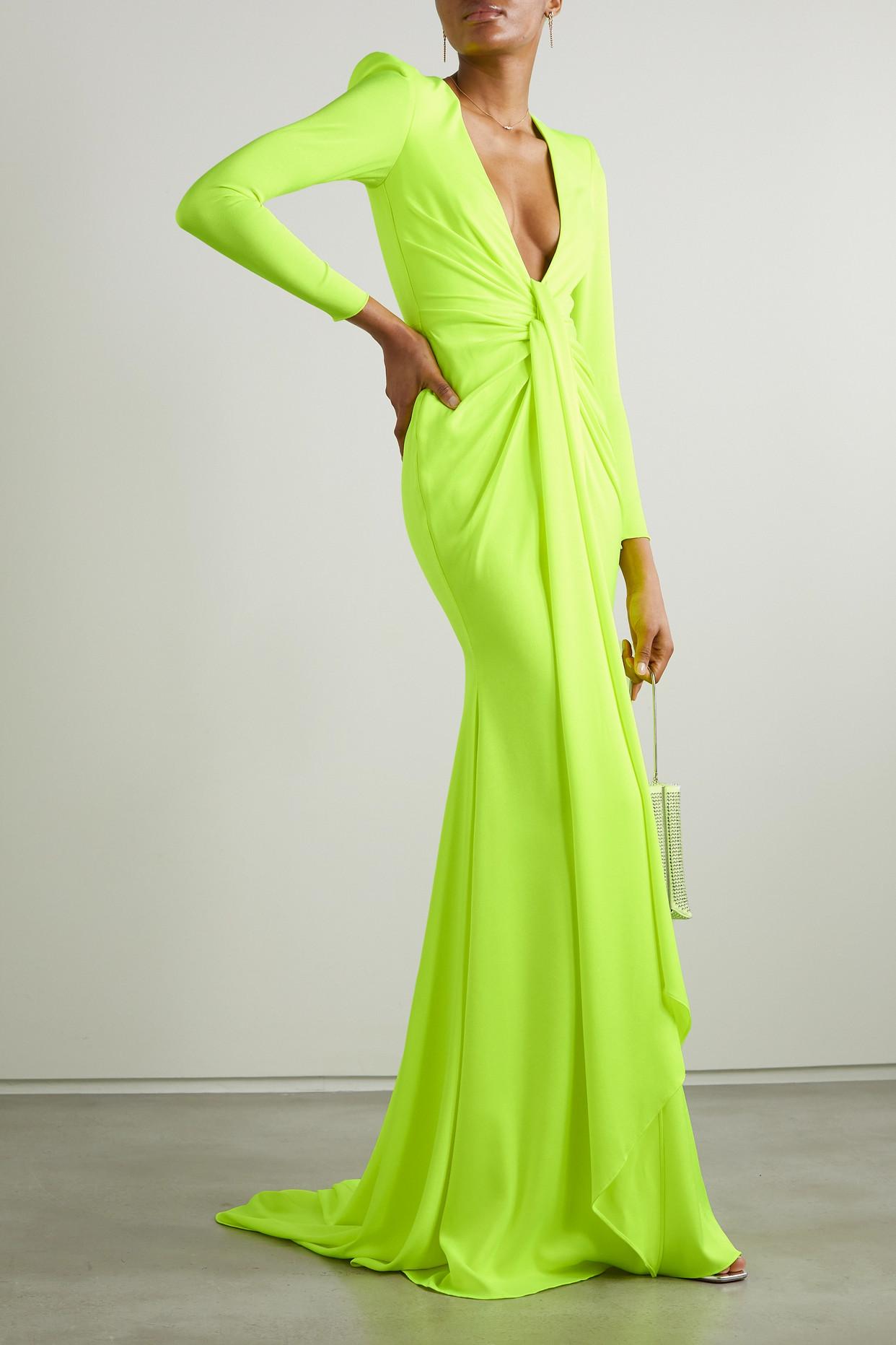 Alex Perry Quinn Tie-front Neon Satin-crepe Gown in Green